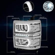 U-Strip LED DRL Projector Headlight Assembly Compatible with Chevy Silverado 14-15 Headlamps with Clear Corner Chrome