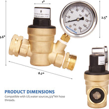 Measureman Adjustable Lead Free Brass RV Pressure Regulator, Pressure Reducer with Liquid Filled Pressure Gauge 160psi and Inlet Screened Filter for RV Camper Travel Trailer