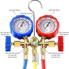 5FT AC Gauge Set for R134A R12, R22, R502 Refrigerants, with Couplers and Can Tap