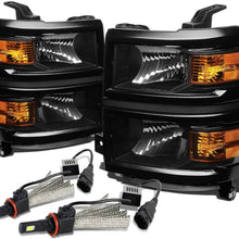 For Chevy Silverado GMT K2XX Pair of Black Housing Amber Corner Light Headlight + H8 LED Conversion Kit