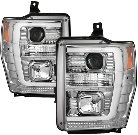 V2 LED Tube DRL Aftermarket Replacement Headlights for Ford F250 350 450 08-10 - Chrome/Clear Lens