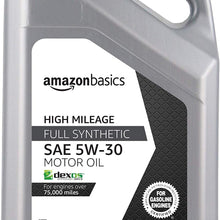 AmazonBasics High Mileage Motor Oil, Full Synthetic, SN Plus, dexos1-Gen2, 5W-30, 5 Quart