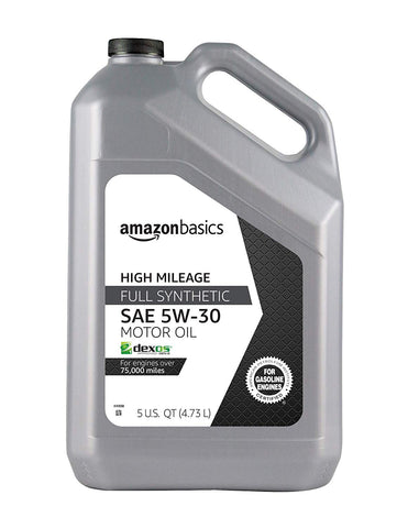 AmazonBasics High Mileage Motor Oil, Full Synthetic, SN Plus, dexos1-Gen2, 5W-30, 5 Quart