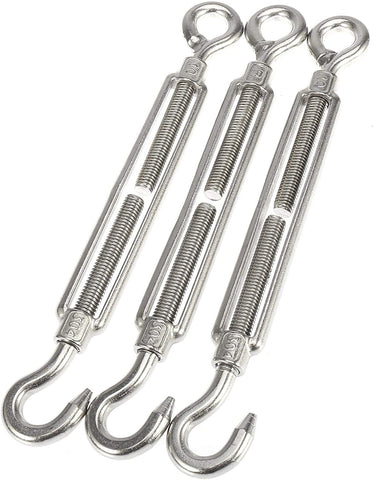 X AUTOHAUX 3pcs M10x1.5 Car 304 Stainless Steel Hook Eye Turnbuckle Wire Rope Tension OC Type