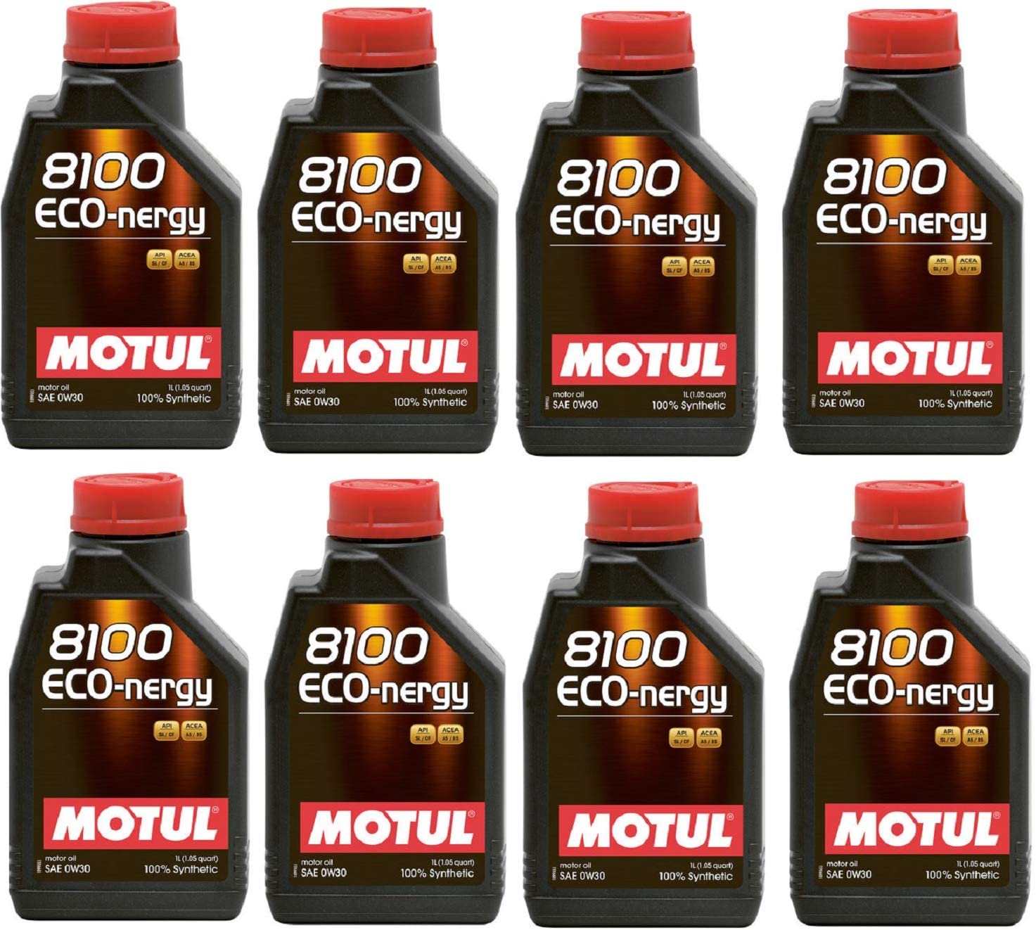 Motul 102793 Set of 8 8100 ECO-nergy 0W-30 Motor Oil 1-Liter Bottles