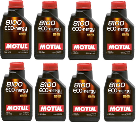Motul 102793 Set of 8 8100 ECO-nergy 0W-30 Motor Oil 1-Liter Bottles