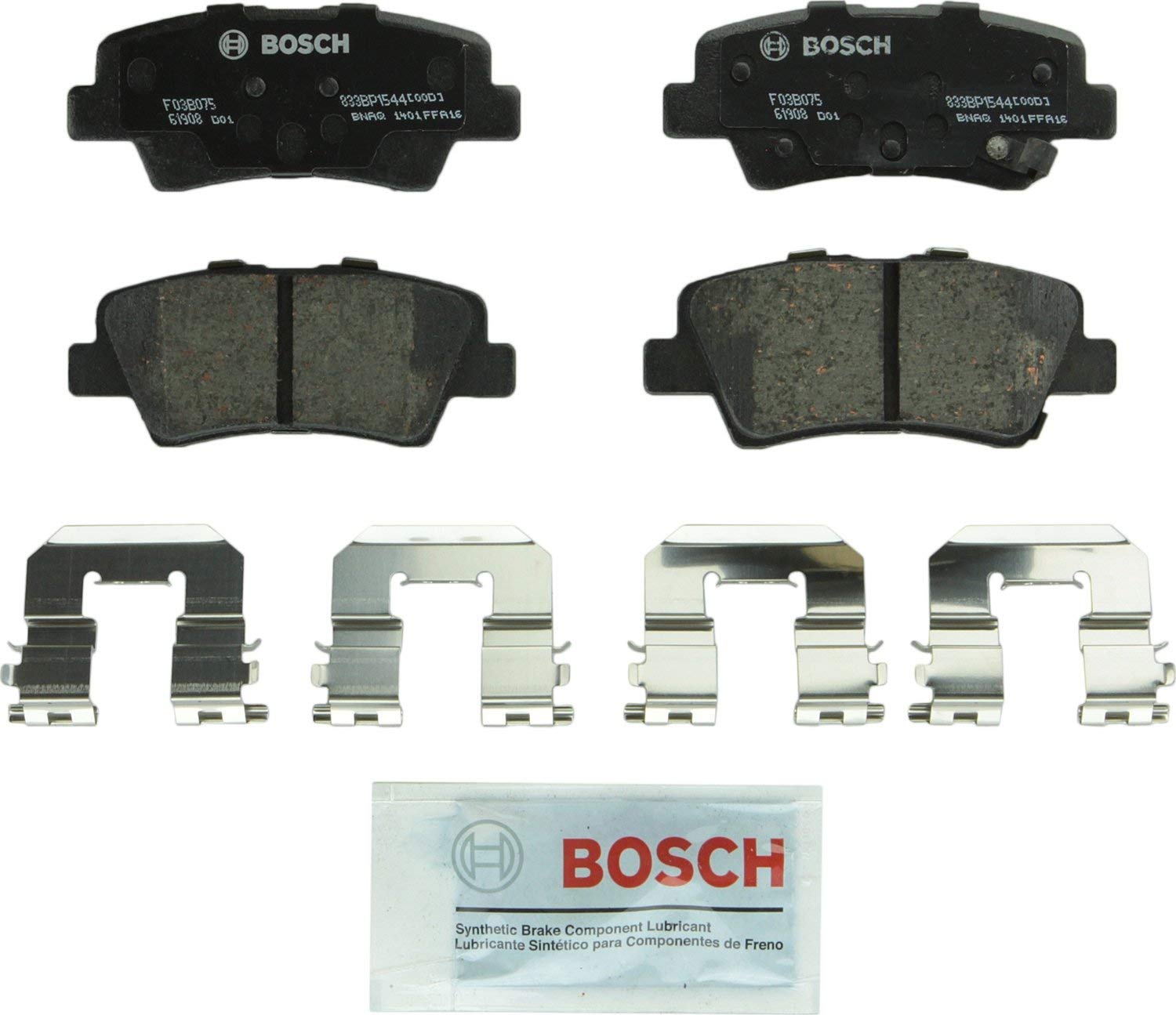 Bosch BP1544 QuietCast Premium Semi-Metallic Disc Brake Pad Set For Hyundai: 2012-2017 Accent, 2011-2016 Elantra, 2013-2014 Elantra Coupe; Kia: 2014-2017 Optima, 2012-2017 Rio; Rear