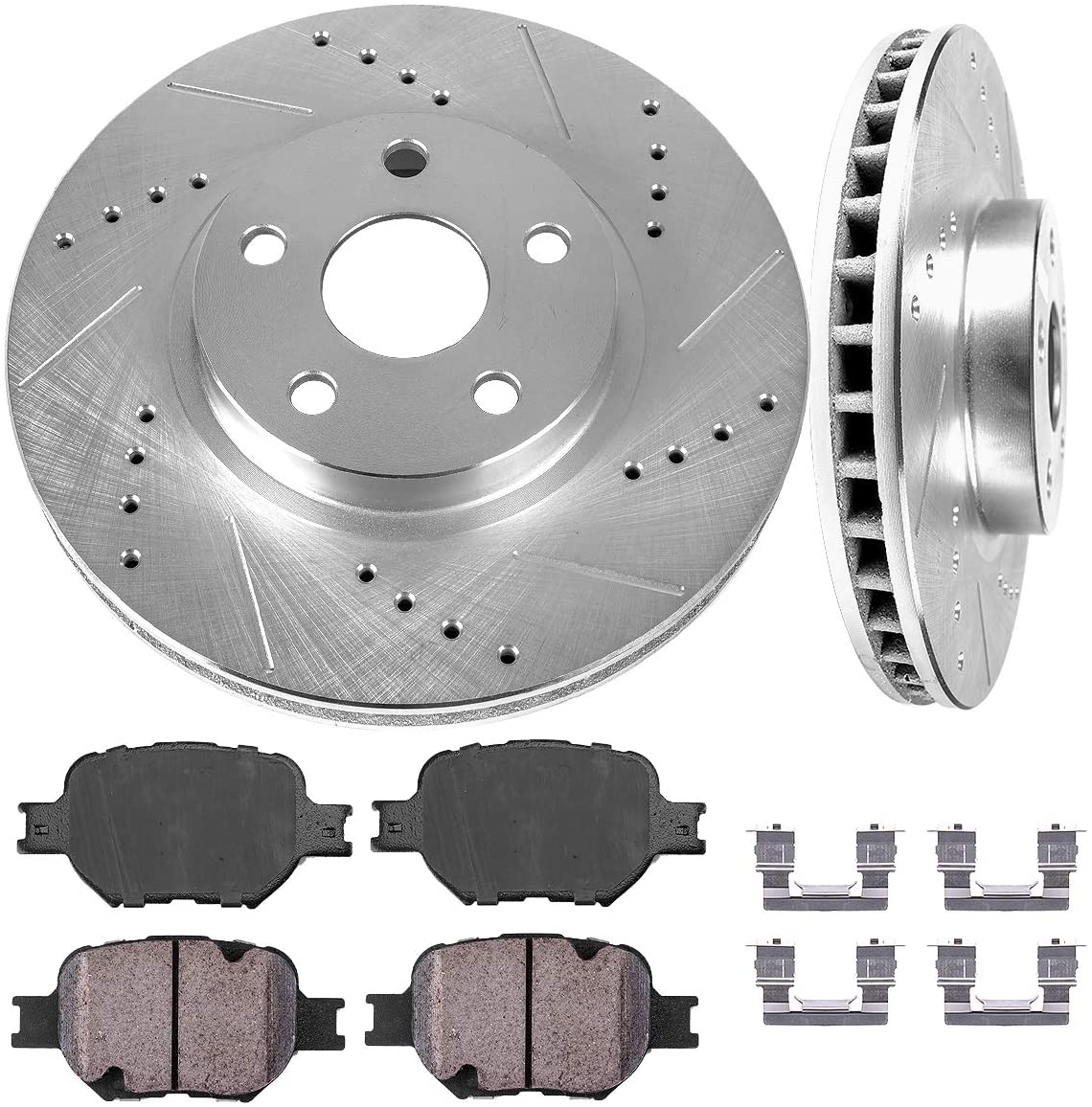 Callahan CDS02493 FRONT 275mm D/S 5 Lug [2] Rotors + Ceramic Brake Pads + Hardware [ fit Scion TC Toyota Celica GT GTS ]