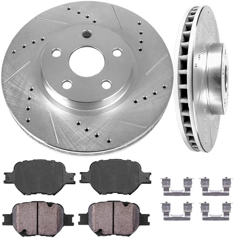 Callahan CDS02493 FRONT 275mm D/S 5 Lug [2] Rotors + Ceramic Brake Pads + Hardware [ fit Scion TC Toyota Celica GT GTS ]