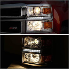 For Chevy Silverado 1500 Chrome Housing Amber Corner LED DRL Projector Headlight + Clear Lens Fog Light + Switch