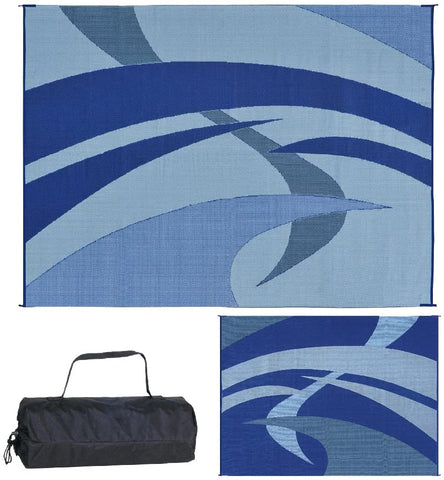 Reversible Mats 159123 Outdoor Patio / RV Camping Mat - Swirl (Blue/Black/Grey, 9-Feet x 12-Feet)