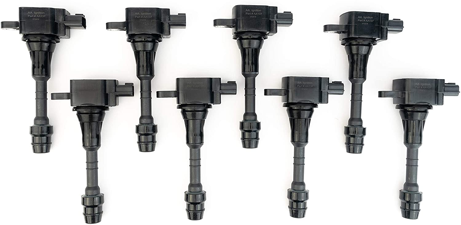 Ignition Coil Pack Set of 8 - Compatible with Nissan & Infiniti Vehicles - Armada, Titan, Pathfinder Armada and Infiniti QX56 5.6L - Year Models 2004, 2005, 2006, 2007 - Replaces E1010, 22448-7S015