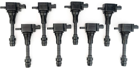 Ignition Coil Pack Set of 8 - Compatible with Nissan & Infiniti Vehicles - Armada, Titan, Pathfinder Armada and Infiniti QX56 5.6L - Year Models 2004, 2005, 2006, 2007 - Replaces E1010, 22448-7S015