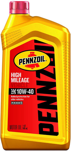 Pennzoil High Mileage Motor Oil 10W-40 – 1 Quart (Pack of 6)