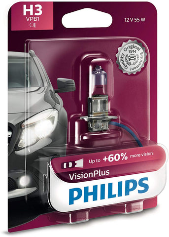 Philips H3 VisionPlus Upgrade Headlight Bulb with up to 60% More Vision, 1 Pack