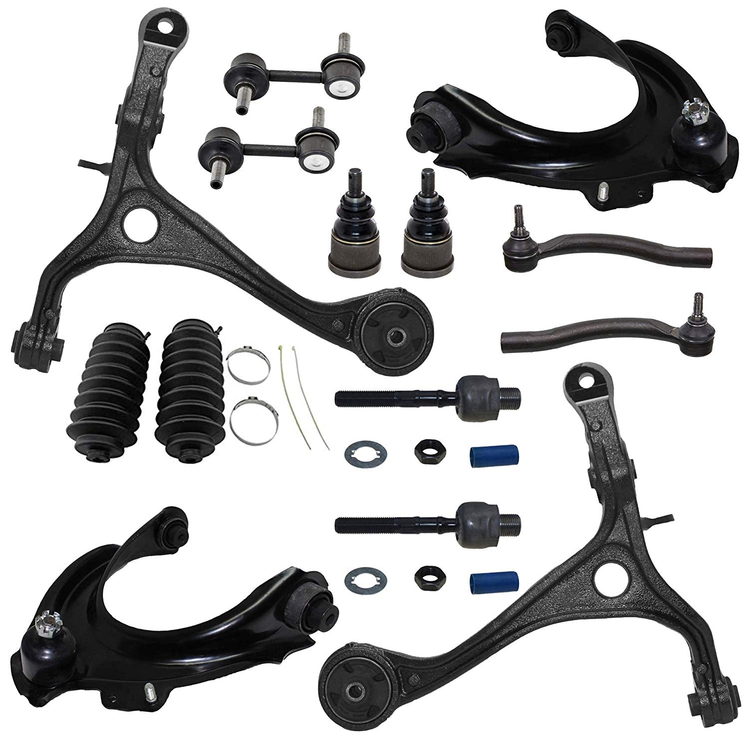 Detroit Axle - New 14-Piece Front Suspension Kit - All (4) Front Upper and Lower Suspension Control Arms & Ball Joints, (4) Front Inner & Outer Tie Rod End Links; Accord 03-07 Sedan/Coupe Except 2.4L