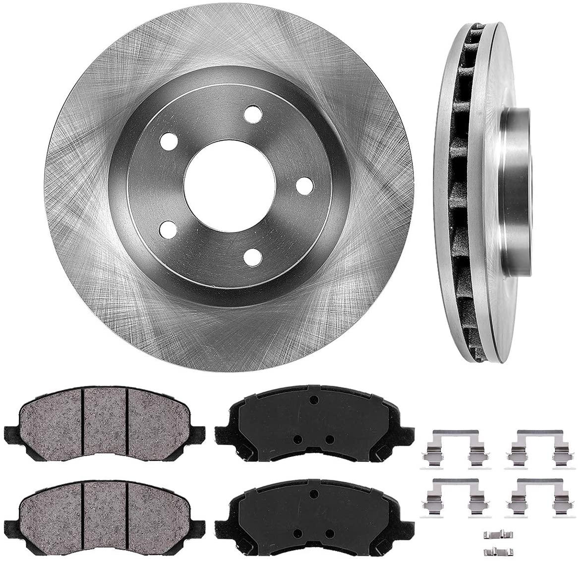 CRK13534 FRONT 294mm Premium 5 Lug [2] Rotors + Brake Pads + Clips [fit Sebring Avenger Caliber Compass Patriot Lancer]