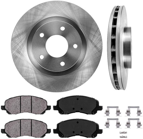 CRK13534 FRONT 294mm Premium 5 Lug [2] Rotors + Brake Pads + Clips [fit Sebring Avenger Caliber Compass Patriot Lancer]