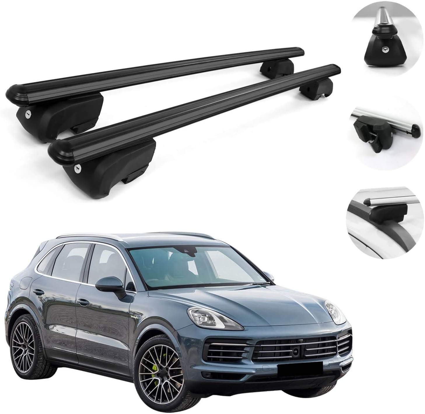 OMAC Automotive Exterior Accessories Roof Rack Crossbars | Aluminum Black Roof Top Cargo Racks | Luggage Ski Kayak Bike Carriers Set 2 Pcs | Fits Porsche Cayenne 2019-2021