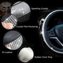 New Diamond Leather Steering Wheel Cover with Bling Bling Crystal Rhinestones, Universal Fit 15 Inch Anti-Slip Wheel Protector for Women Girls,Black