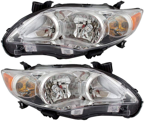 Pair Set Halogen Headlights Combination Headlamp with Chrome Housing Replacement for 2011-2013 Toyota Corolla 8115002B50 8111002B50