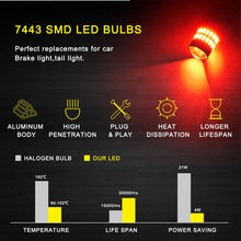 AUXITO Brilliant Red 7443 LED Bulbs 48-SMD 4014 LED Chipsets 7440 7441 7444 992 W21W LED Bulbs with Projector for Brake Lights (Pack of 2)