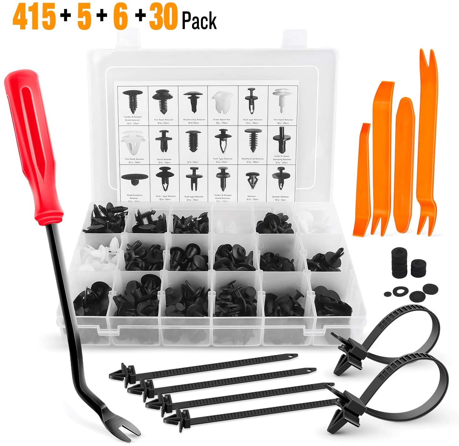 GOOACC 415 Pcs Car Retainer Clips & Fastener Remover - 18 Most Popular Sizes Auto Push Pin Rivets Set -Door Trim Panel Clips for GM Ford Toyota Honda Chrysler