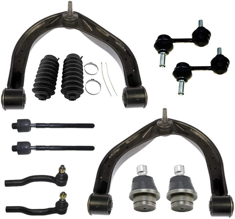 Detroit Axle - 12pc Front Upper Control Arms w/Ball Joints, Inner Outer Tie Rods, Sway Bars w/Boots Kit for 2004-2010 Infiniti QX56 - [2005-2015 Armada] - 2004-2015 Titan