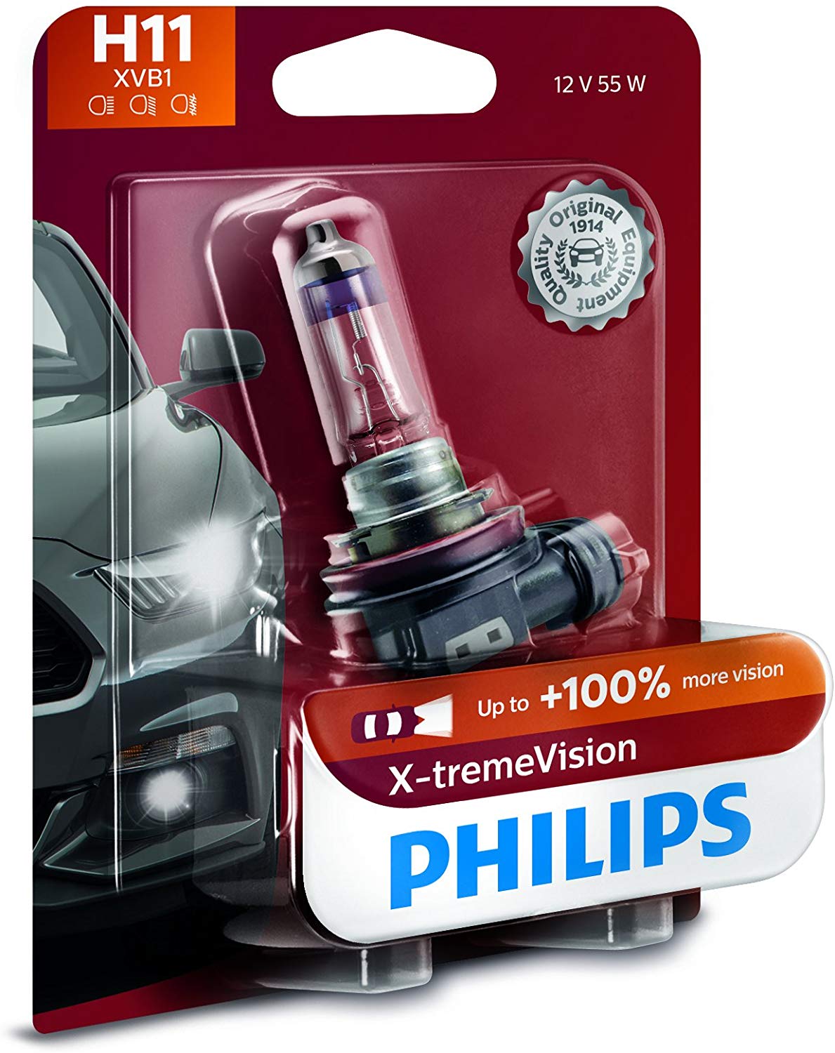 Philips 12362XVB1 H11 X-tremeVision Upgrade Headlight Bulb with up to 100% More Vision, 1 Pack