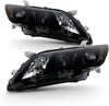 Fits 2007 2008 2009 Toyota Camry [Halogen Type] Black Smoked Headlights Pair Headlamps Left Driver + Right Passenger