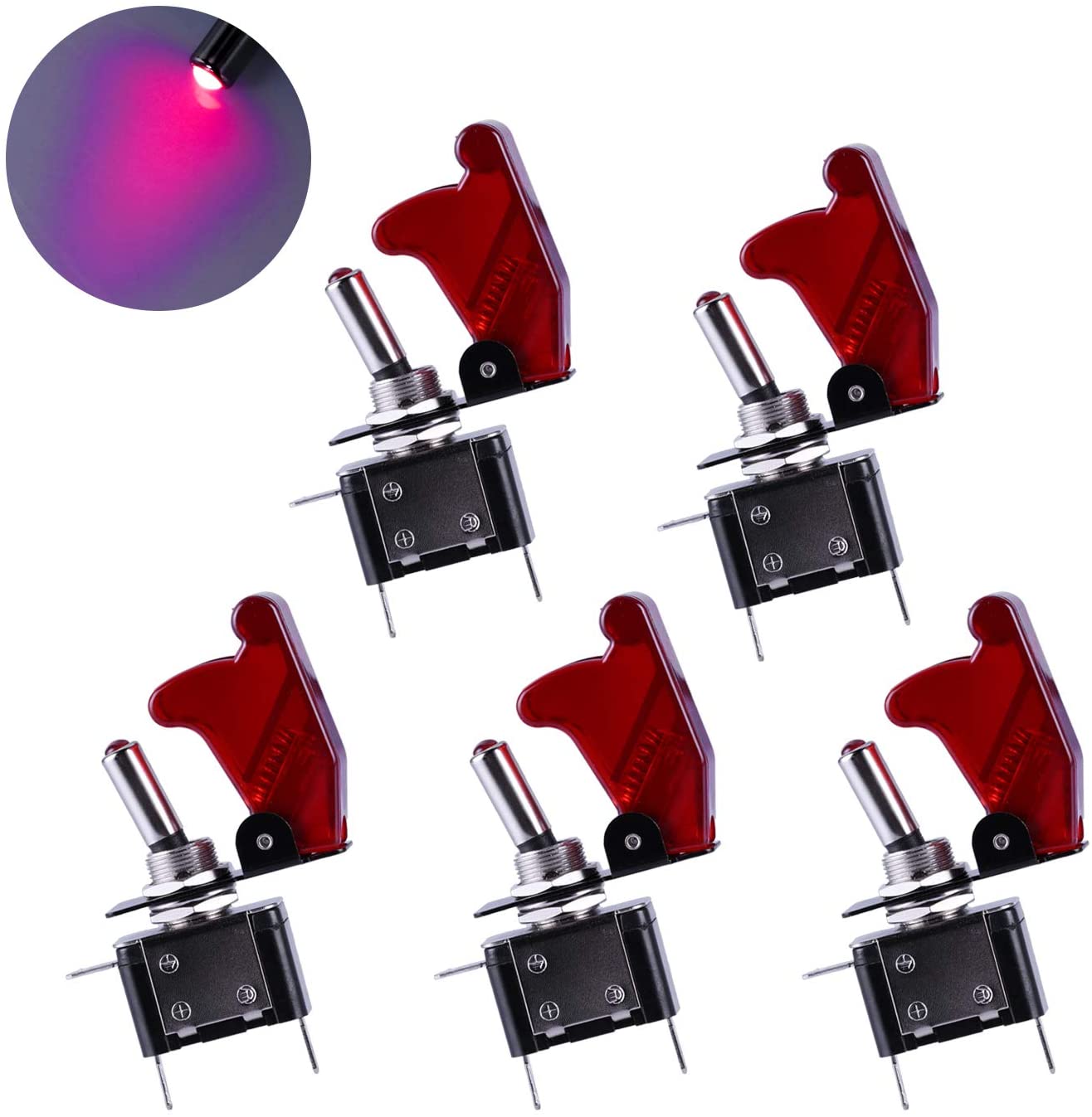 JUSTTOP Red LED Light Heavy Duty Rocker Switch 12V 20A, Red Cover SPST ON/Off 2Pin, Fit for Car, Truck, Boat(5PCS)