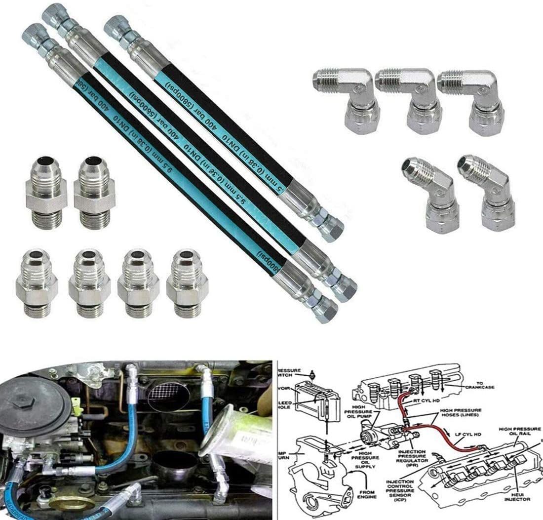 7.3L High Pressure Oil Pump HPOP Hoses Lines Kit & Crossover Engine Oil Pumps For Ford 1999-2003 Powerstroke 2HPOP Oil House,2elbow connection(90 degree) (A)