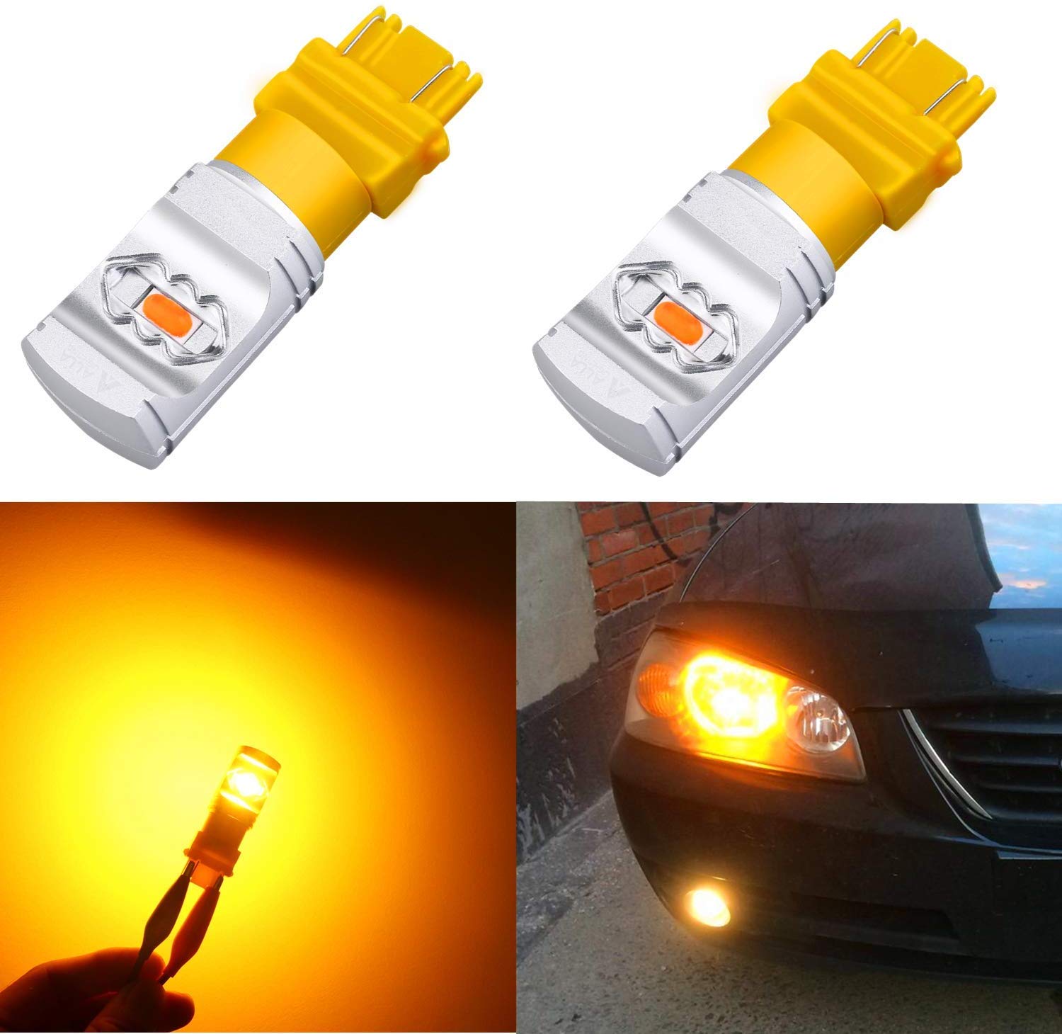 Alla Lighting 3800lm T25 3156 3157 Amber Yellow LED Bulbs Xtreme Super Bright 4114 4157 3457 4057 3157 LED Bulb High Power ETI 56-SMD 12V LED 3157 Bulb for Car Truck Turn Signal Blinker Lights (2pcs)