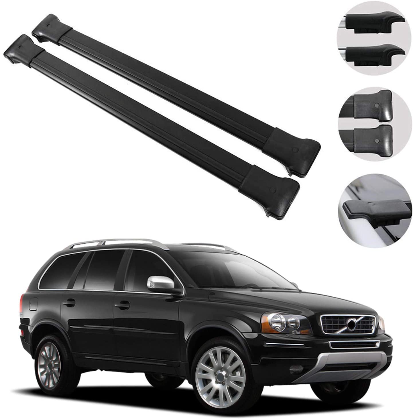 OMAC Roof Rack Cross Bars Luggage Carrier Black 2 Pcs Fits Volvo XC90 2003-2015 | Aluminum Black Cargo Carrier Rooftop Luggage Crossbars