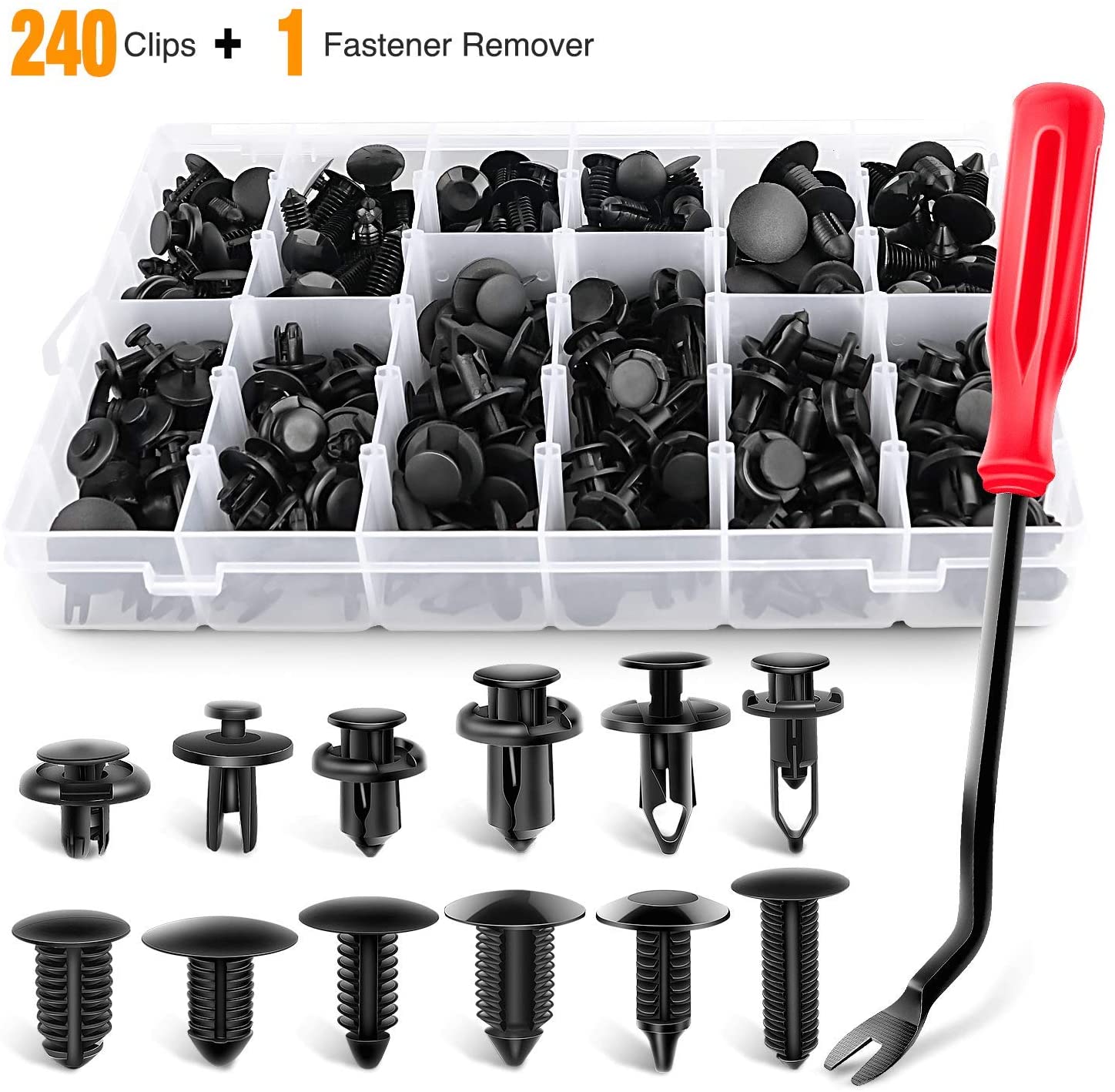 GOOACC 240PCS Bumper Retainer Clips Car Plastic Rivets Fasteners Push Retainer Kit Most Popular Sizes Auto Push Pin Rivets Set -Door Trim Panel Fender Clips for GM Ford Toyota Honda Chrysler