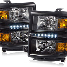 For 14-16 Chevy Silverado 1500 LED Black lens Pair Headlights Headlamps Amber Reflector Lamp