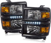 For 14-16 Chevy Silverado 1500 LED Black lens Pair Headlights Headlamps Amber Reflector Lamp