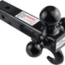 TOPTOW 64181 Trailer Receiver Hitch Triple Ball Mount with Hook Black Balls Fits for 2 inch Receiver