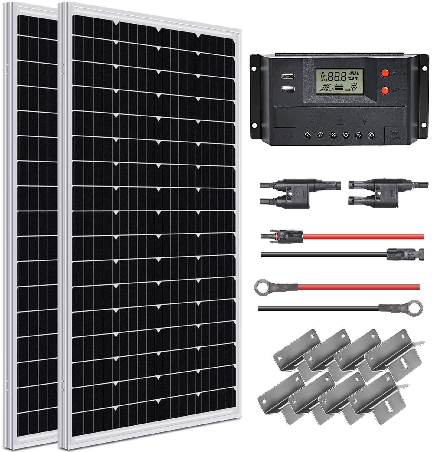 WEIZE 100 Watt 12 Volt Solar Panel Starter Kit, High Efficiency Monocrystalline PV Module for Home, Camping, Boat, Caravan, RV and Other Off Grid Applications