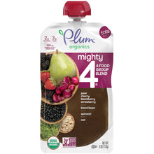 Plum Organics Mighty 4, Organic Toddler Food, Pear, Cherry, Blackberry, Strawberry, Black Bean, Spinach & Oat, 4oz Pouch (Pack of 6)