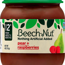 (10 Pack) Beech-Nut Stage 2, Pear & Raspberries Baby Food, 4 oz Jar