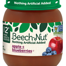 (10 Pack) Beech-Nut Stage 2, Apple & Blueberries Baby Food, 4 oz Jar