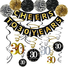 Famoby 30th Birthday Party Decorations Kit - Cheers to 30 Years Banner, Poms,Sparkling Celebration 30 Hanging Swirls for 30 Year