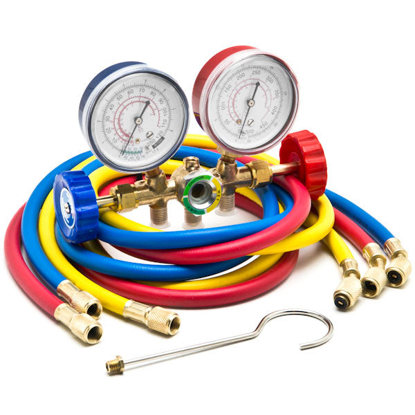 Biltek HVAC R12 R22 R502 A/C Diagnostic Manifold Gauge Kit w/ 3 Color 60