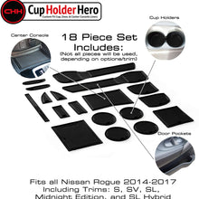 CupHolderHero for Nissan Rogue 2014-2017 Custom Liner Accessories - Premium Cup Holder, Console, and Door Pocket Inserts 16-pc Set (Solid Black)