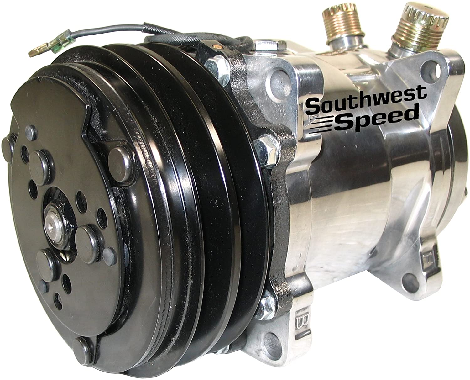 NEW SOUTHWEST SPEED POLISHED SANDEN SD-508 VINTAGE AIR CONDITIONER COMPRESSOR WITH 2 GROOVE V-BELT PULLEY FOR 84-90 JEEP CJ7 WRANGLER CHEROKEE, 1984 1985 1986 1987 1988 1989 1990