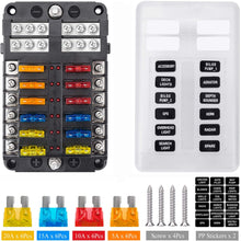 Extractme 12 Way Blade Fuse Block with Negative Bus, 12 Circuits Fuse Box Holder with LED Indicator Damp-Proof Protection Cover and Label Sticker for 12V/24V Auto Car Truck Boat Marine and Yacht