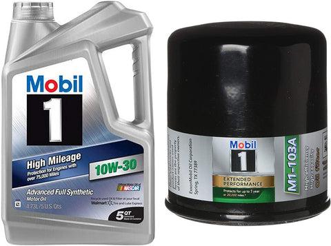 Mobil 1 10W-30 High Mileage Full Synthetic Motor Oil, 5-Quart, Single Bundle M1-103A Extended Performance Oil Filter