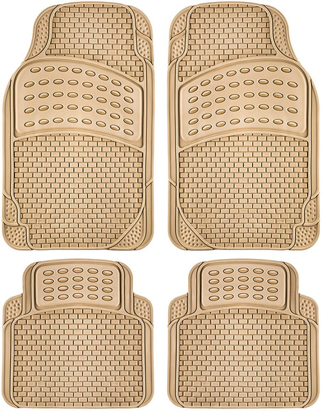 OxGord 4pc Rubber Floor Mats Universal Fit Front Driver Passenger Seat for Car SUV Van and Truck - Brick Style - Beige