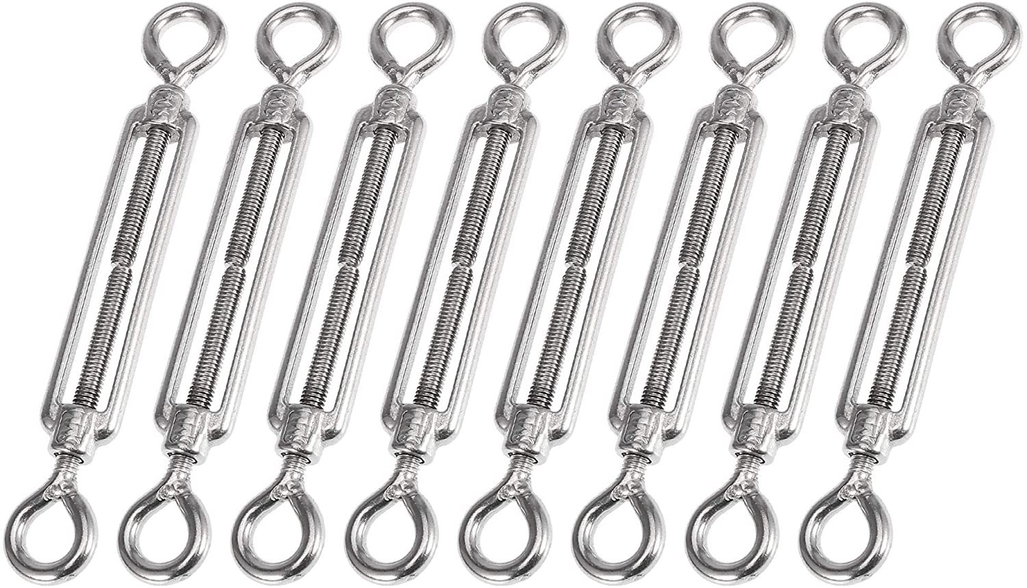 X AUTOHAUX 8pcs M6 Car 304 Stainless Steel Eye and Eye Turnbuckle Wire Rope Tension Replacement Silver Tone